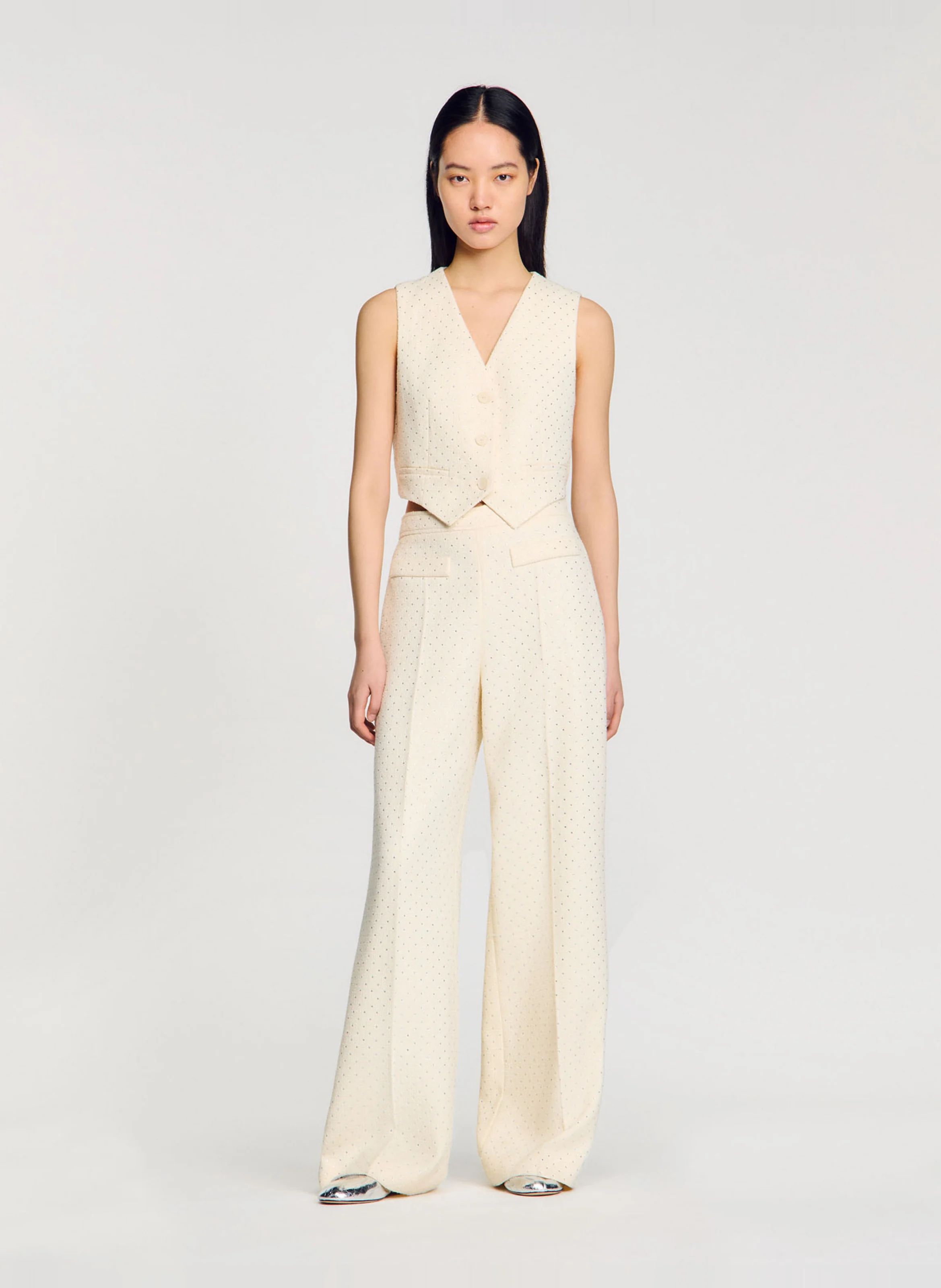 Pantalon évasé en tweed | Blanc