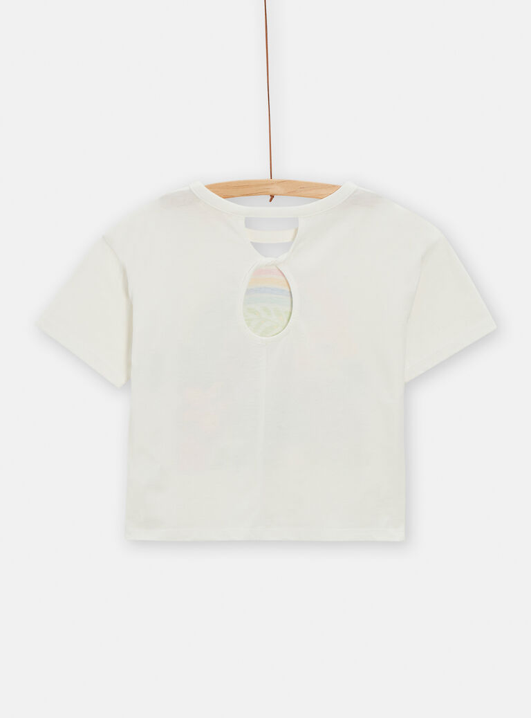 T-shirt écru animation fleur sequins magique pour fille