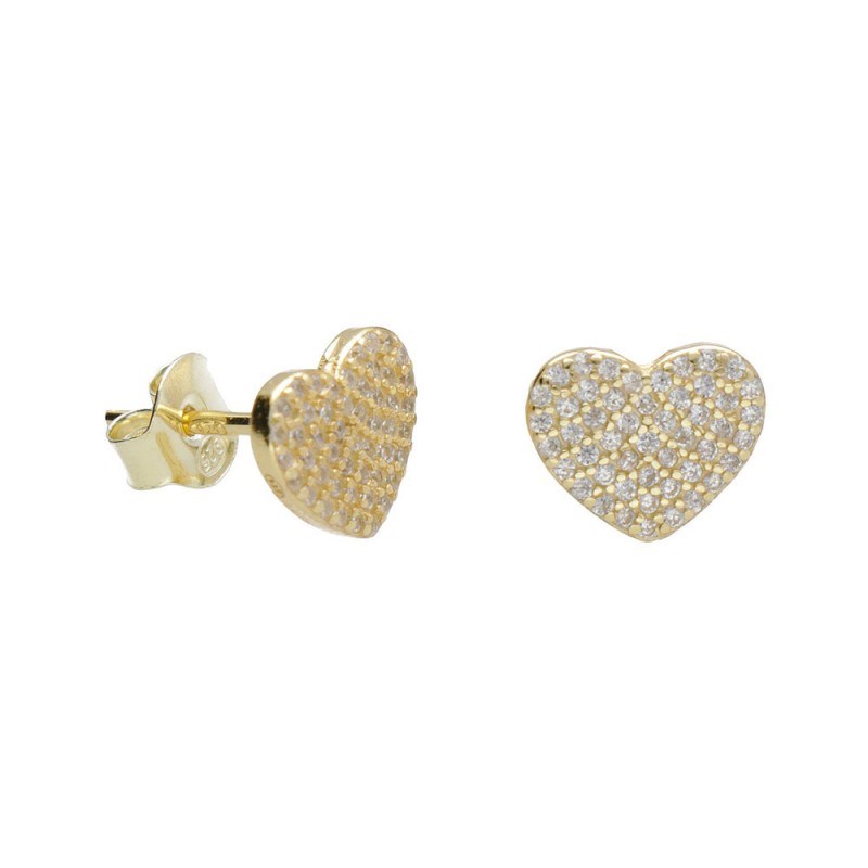 Boucles d'Oreilles Argent 925/000 Doré - Coeur Pavé de Zirconiums