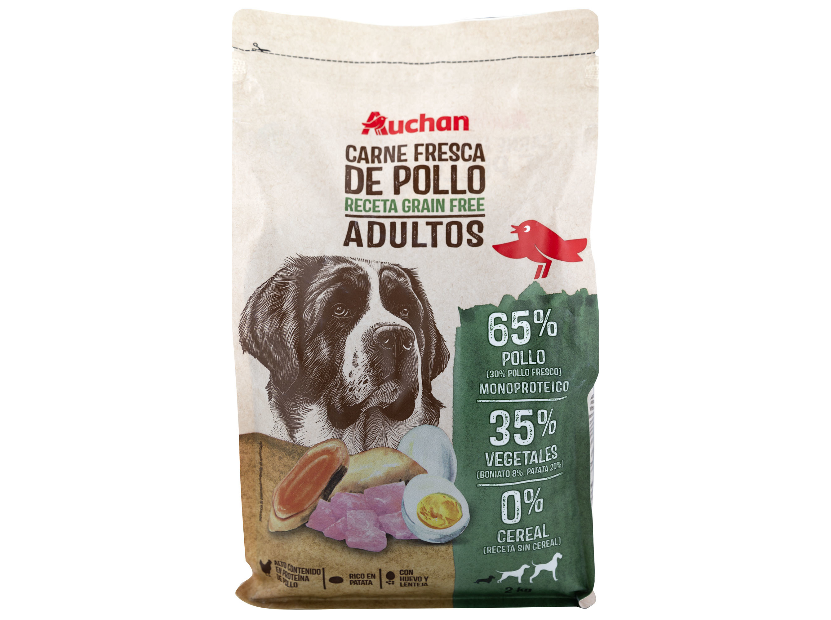 RAÇÃO CÃO AUCHAN GRAIN FREE FRANGO FRESCO 2KG