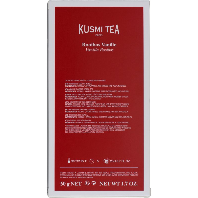 Infusion Rooibos vanille Bio Kusmi Tea - Boîte de 25 sachets