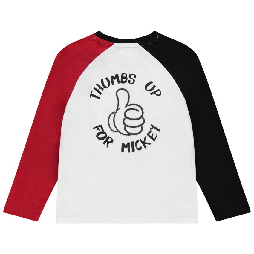 T-shirt à manches biolores print Mickey Disney pour enfant garçon - Ecru