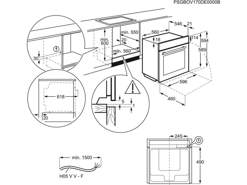 Electrolux Einbaubackofen EB6GL40CN Schwarz/Silber A Backofen für den Einbau