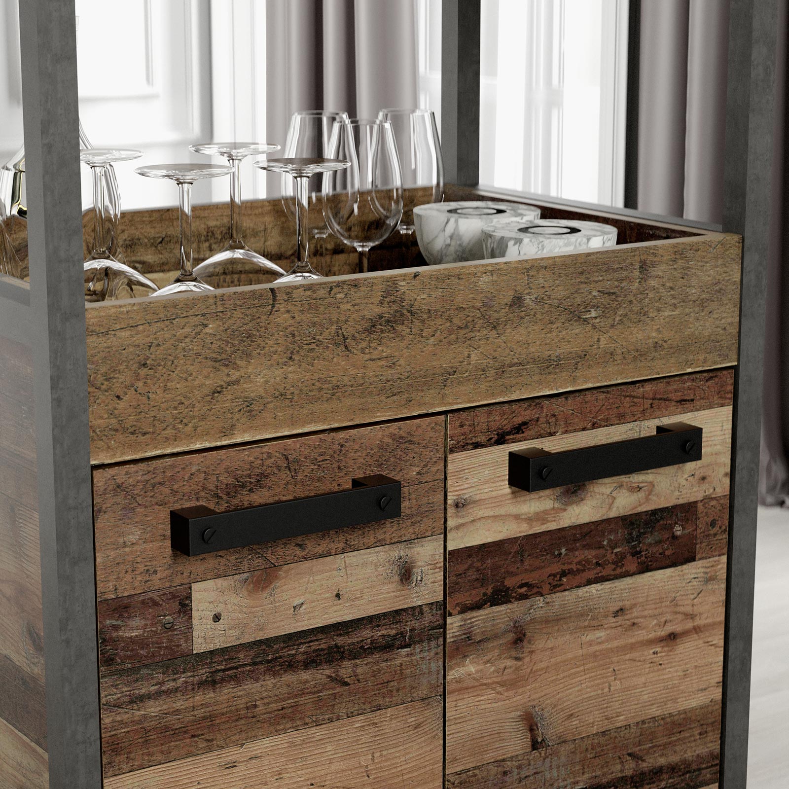 Hausbar - Old Wood Vintage - Betonoptik - auf Rollen