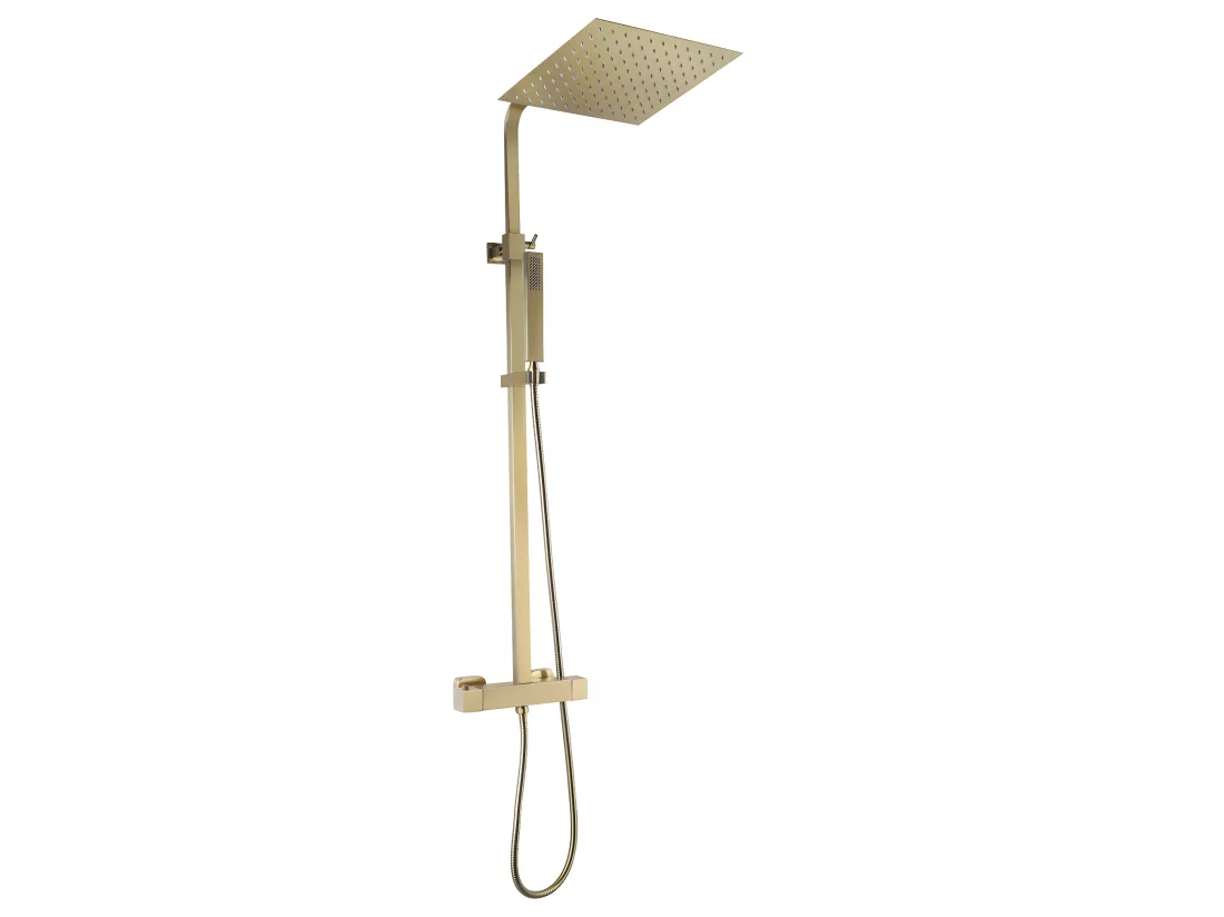Square II colonne de douche carrée thermostatique or brossé - Essebagno