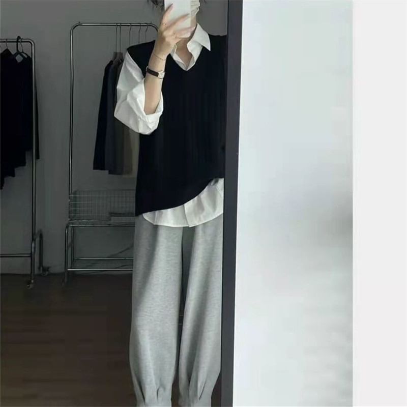 Angel Shine - V-hals effen geribbeld oversized vest