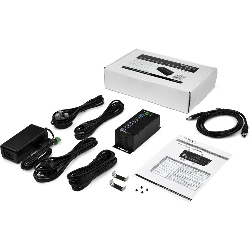 StarTech.com Hub USB 3.0 à 7 ports avec adaptateur d'alimentation - Concentrateur USB-A industriel en métal avec protection contre les décharges électrostatiques et les surtensions de 350 W - Montable sur Din/Mur/Bureau - Hub USB 3.2 Gen 1 (5Gbps) ha