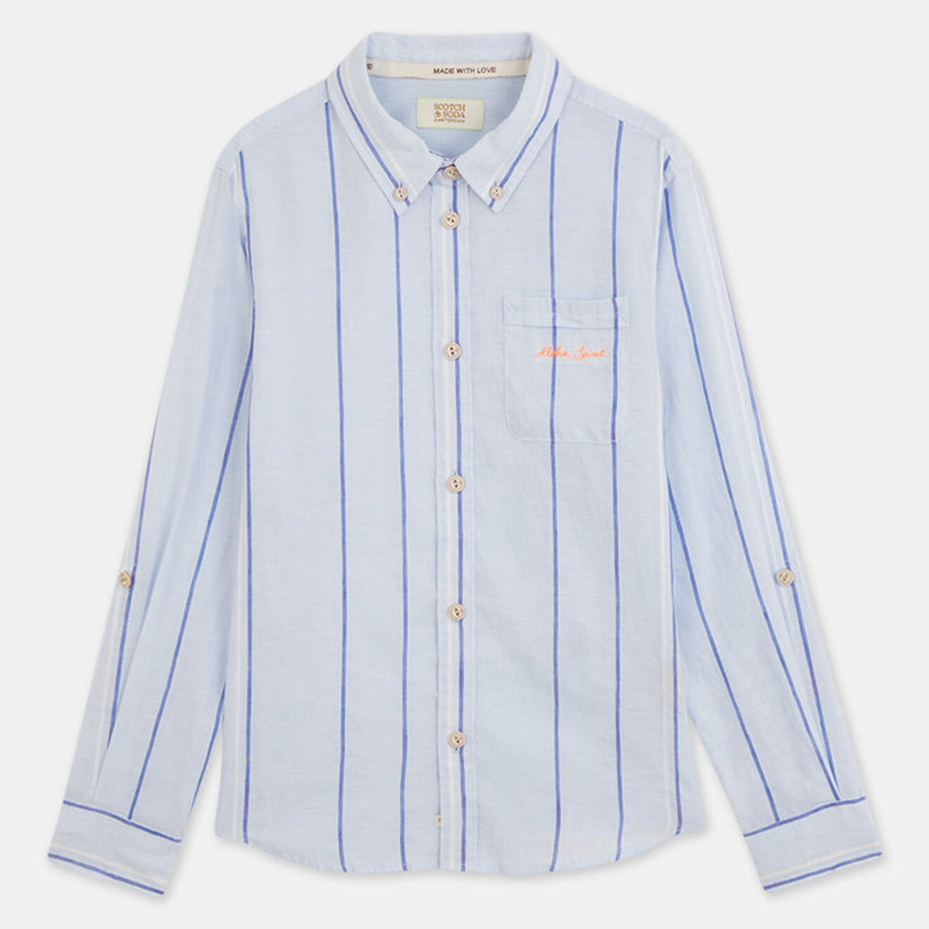 Scotch & Soda Chemise droite en Coton & Lin à rayures bleu/blanc