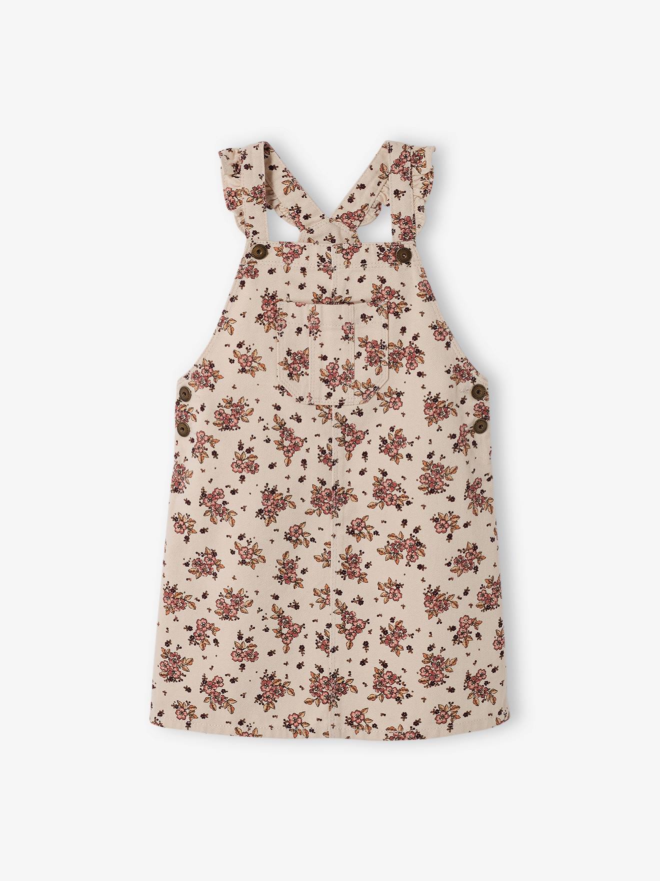 Vestido jardineira floral com alças franzidas em cinza pérola