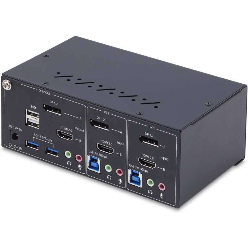 StarTech.com Commutateur KVM 2 Ports DisplayPort et HDMI, 4K 60Hz, 1 Moniteur HDMI et 1 Moniteur DP, Switch KVM 2 Ports, Hub USB 5Gbps 2 Ports, 2 Ports USB HID, Conforme TAA
