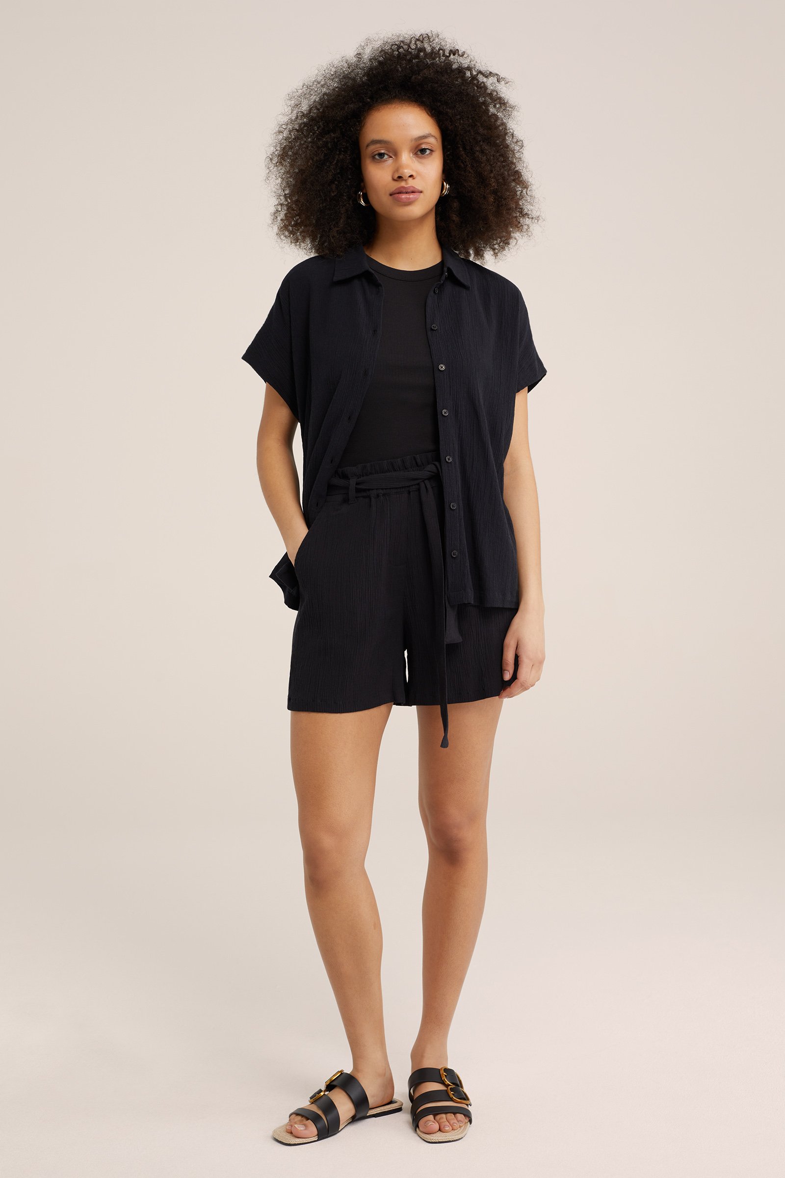 paperbag short met structuur WE Fashion Zwart