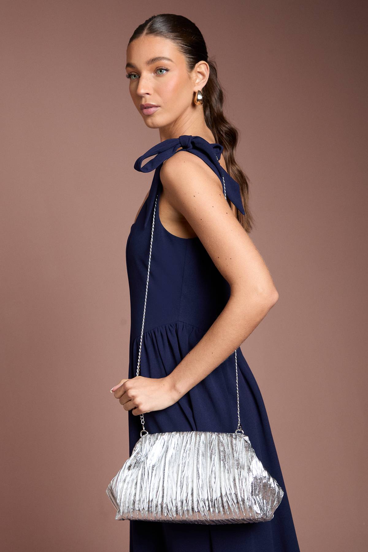 Coast Sac Pochette Plissé Métallisé Chêne