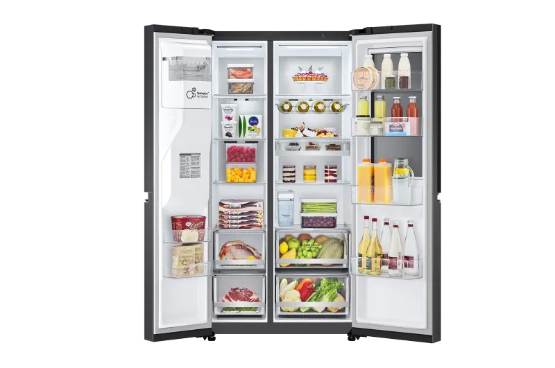 LG GSXV91MCAE - Køleskab/fryser - side ved side med vanddispenser, isdispenser - Wi-Fi - bredde: 91.3 cm - dybde: 73.5 cm - højde: 179 cm - 635 liter - Klasse E - matsort