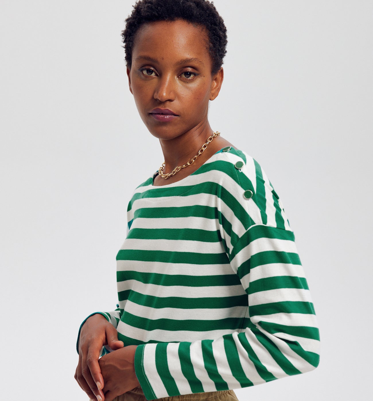 T-shirt marinière Femme - Rayé vert