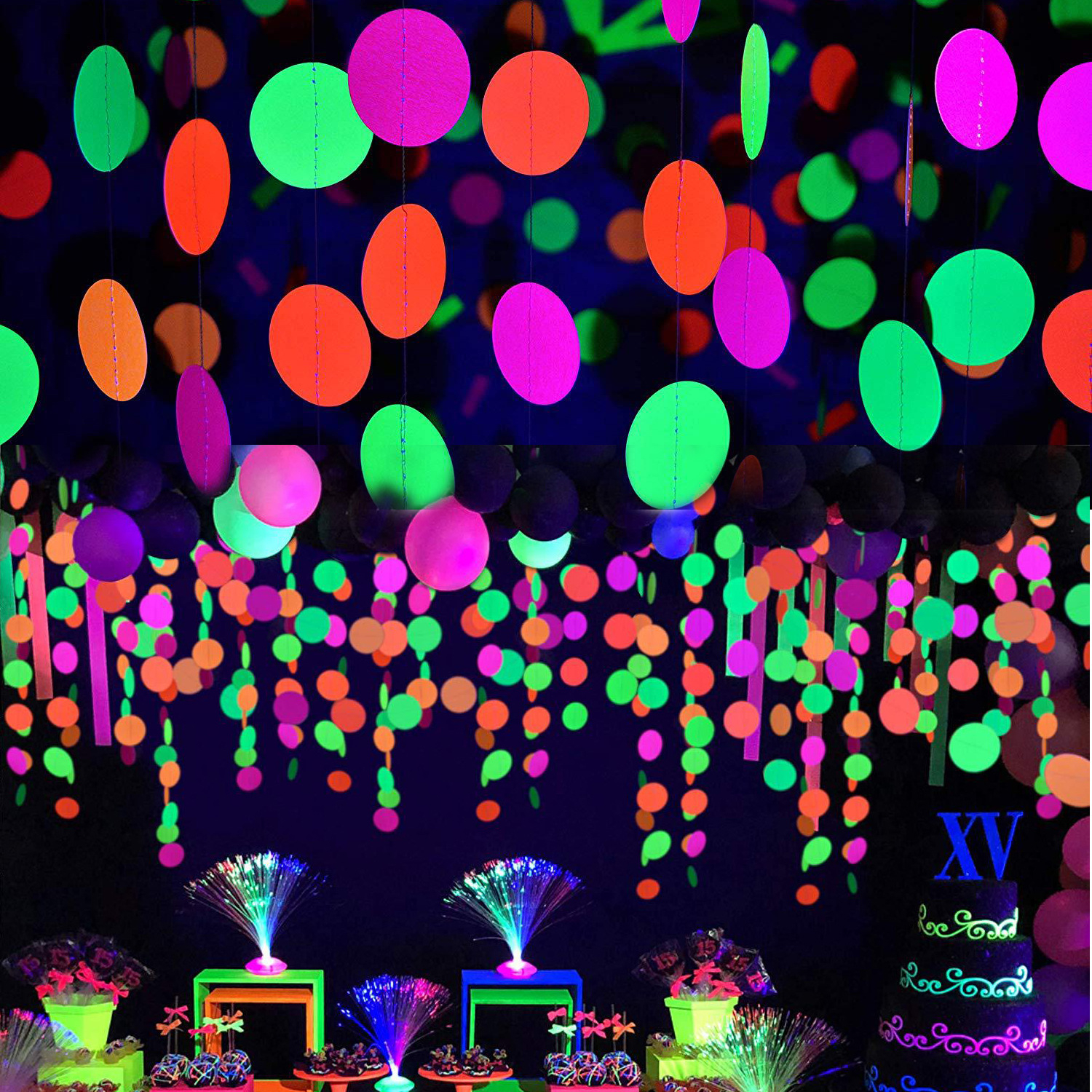 (275cm) Neon UV Kreis Girlande Party Deko Glow in the Dark Accessoire