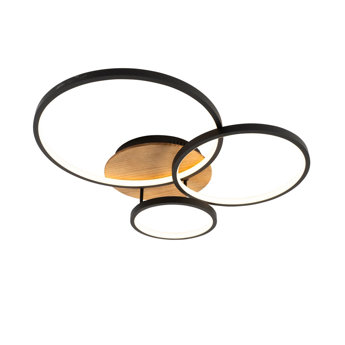 Plafondlamp zwart met hout incl. LED 3-staps dimbaar 3-lichts - Alec