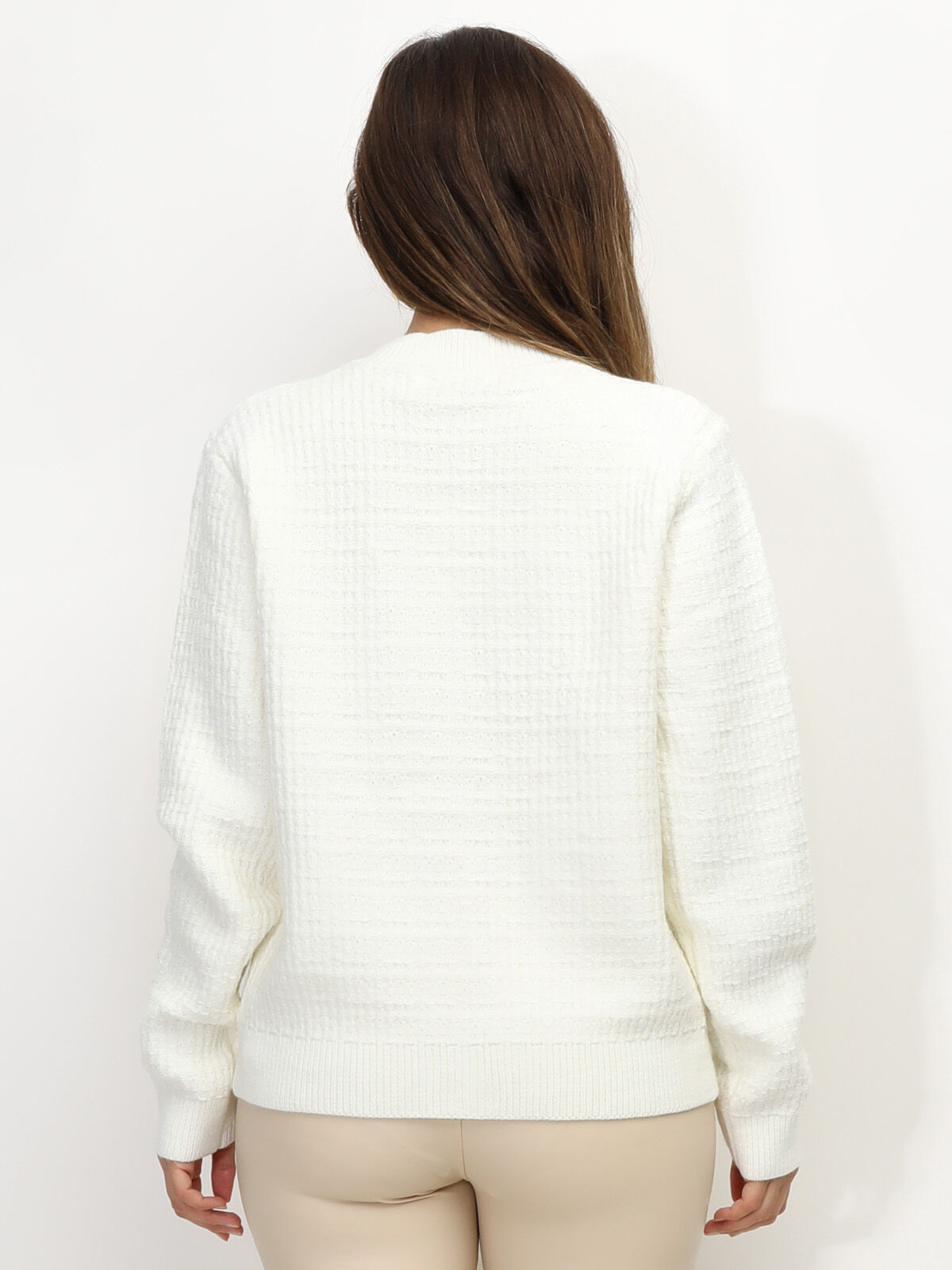 Cardigan texturé à boutons dorés- Blanc