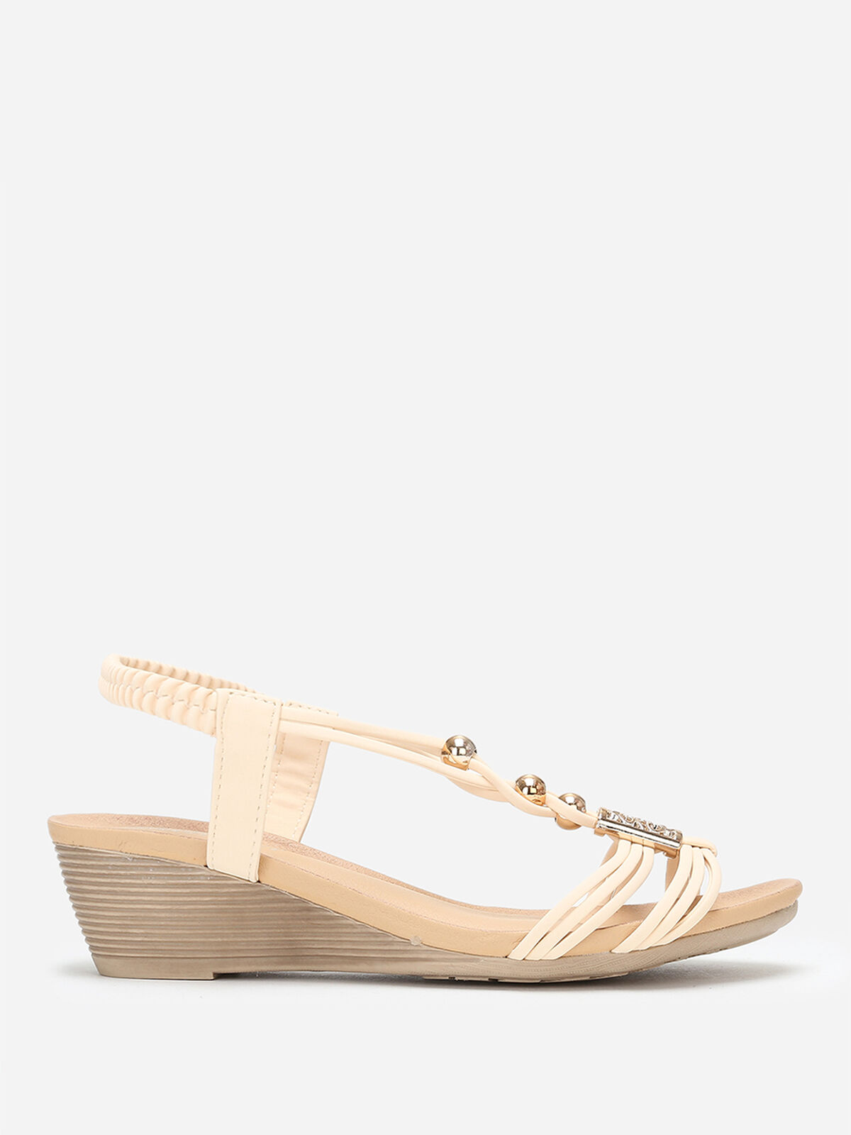 Sandales compensées beiges à détails dorés Beige- Beige