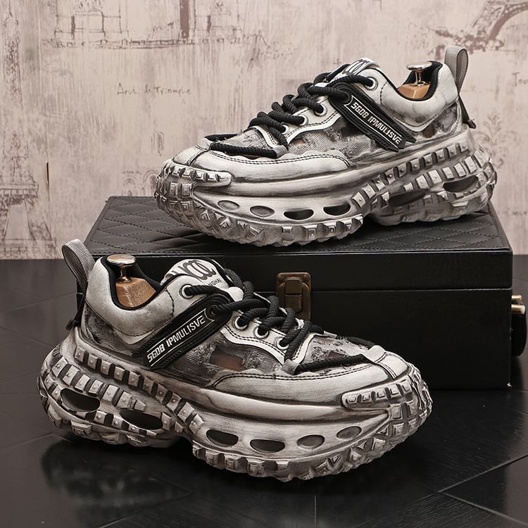 Mr Ozera - Platform Mesh Paneel Versleten Veterschoenen
