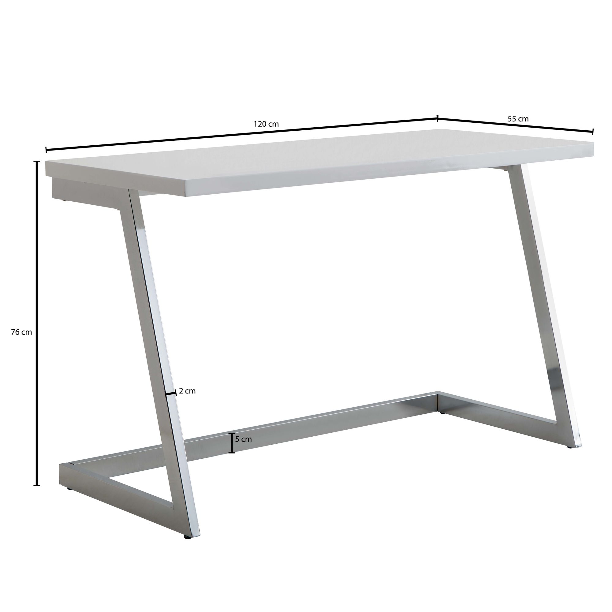 KADIMA DESIGN Schreibtisch SARNOT: Hochglanz-Design, Metallgestell, 120x55x76 cm, Weiß/Gold/Silber.