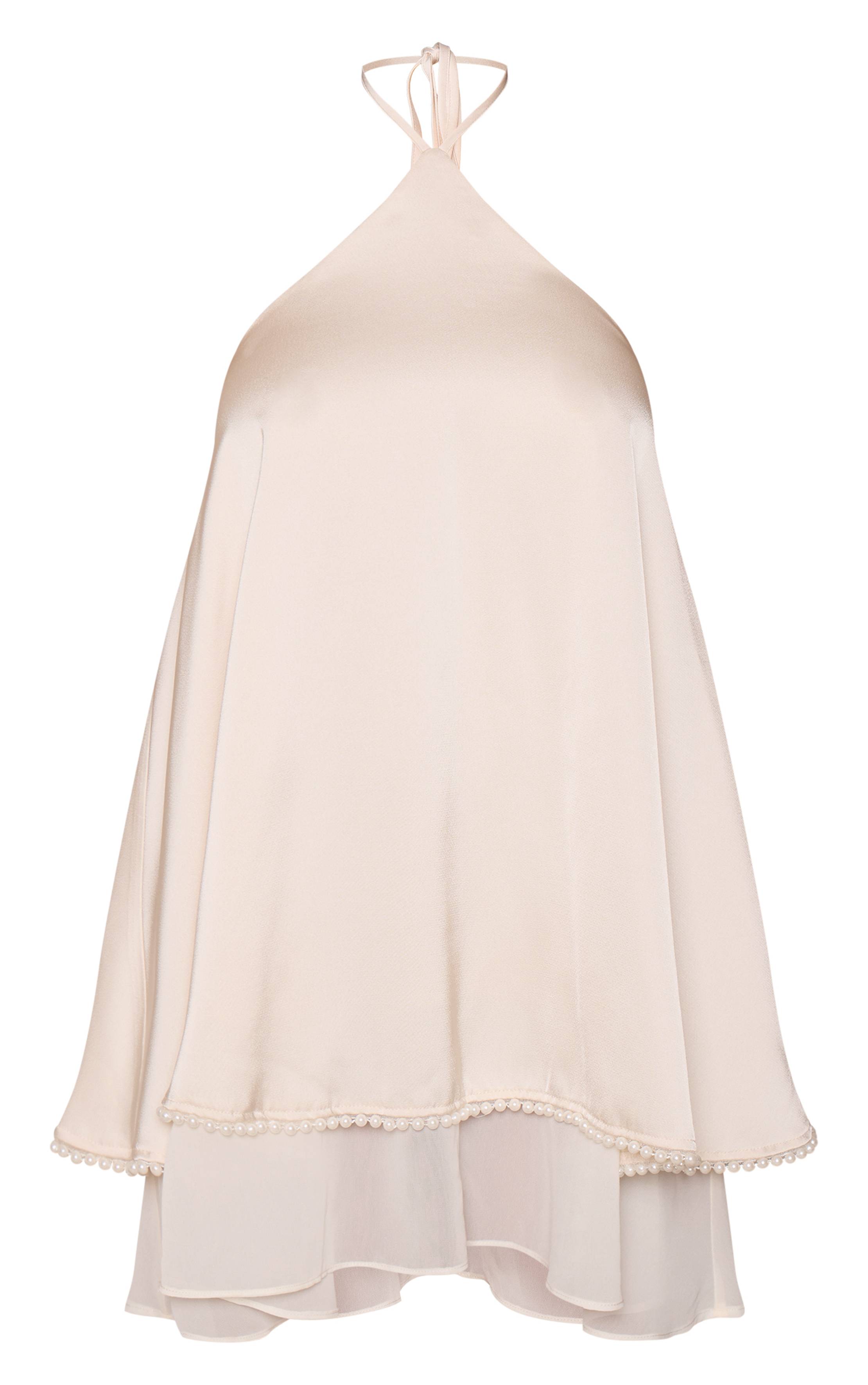 Crème Robe Mini Smock À Col Licou En Satin