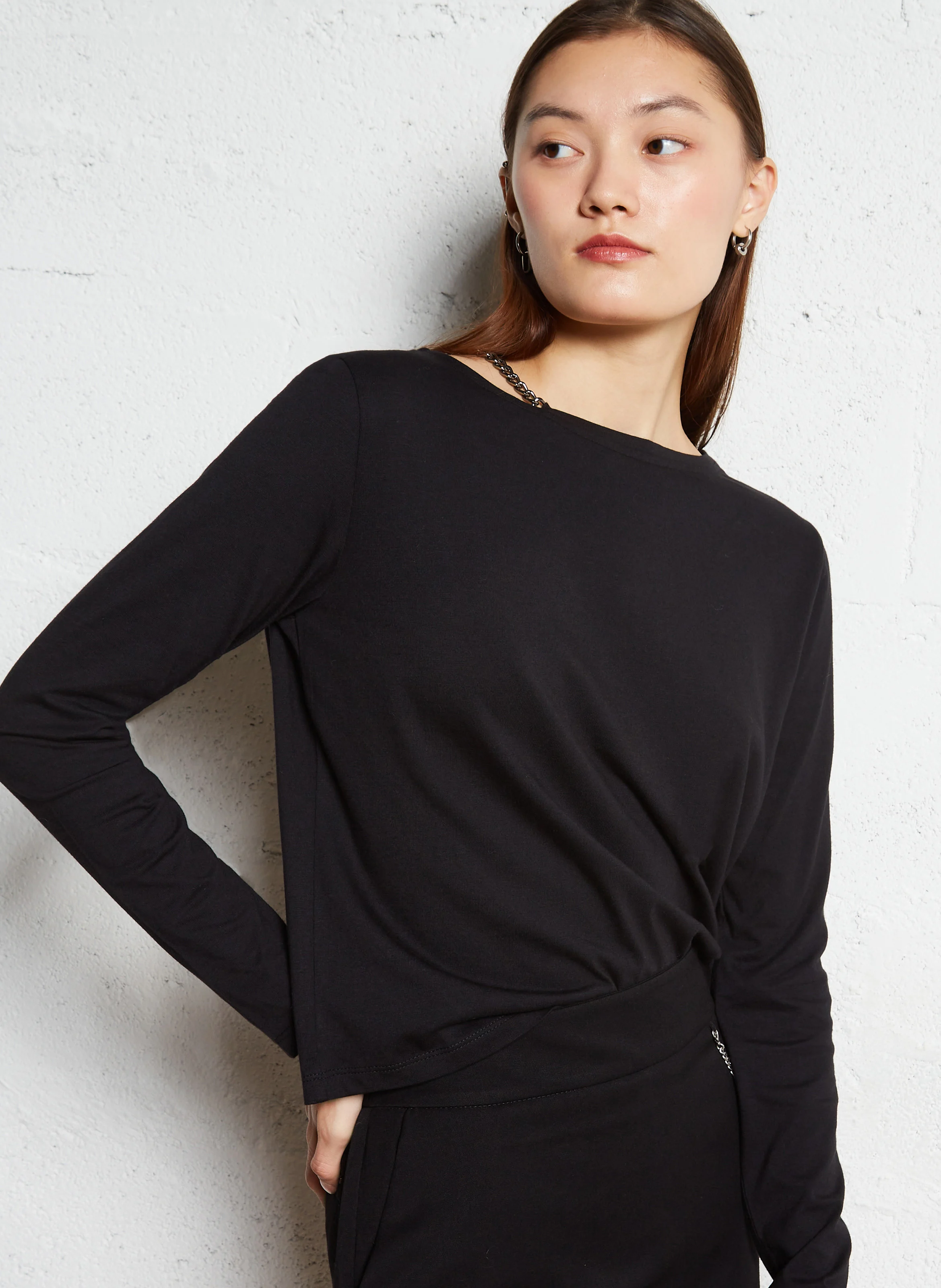 Tee-shirt droit en coton mélangé | Noir