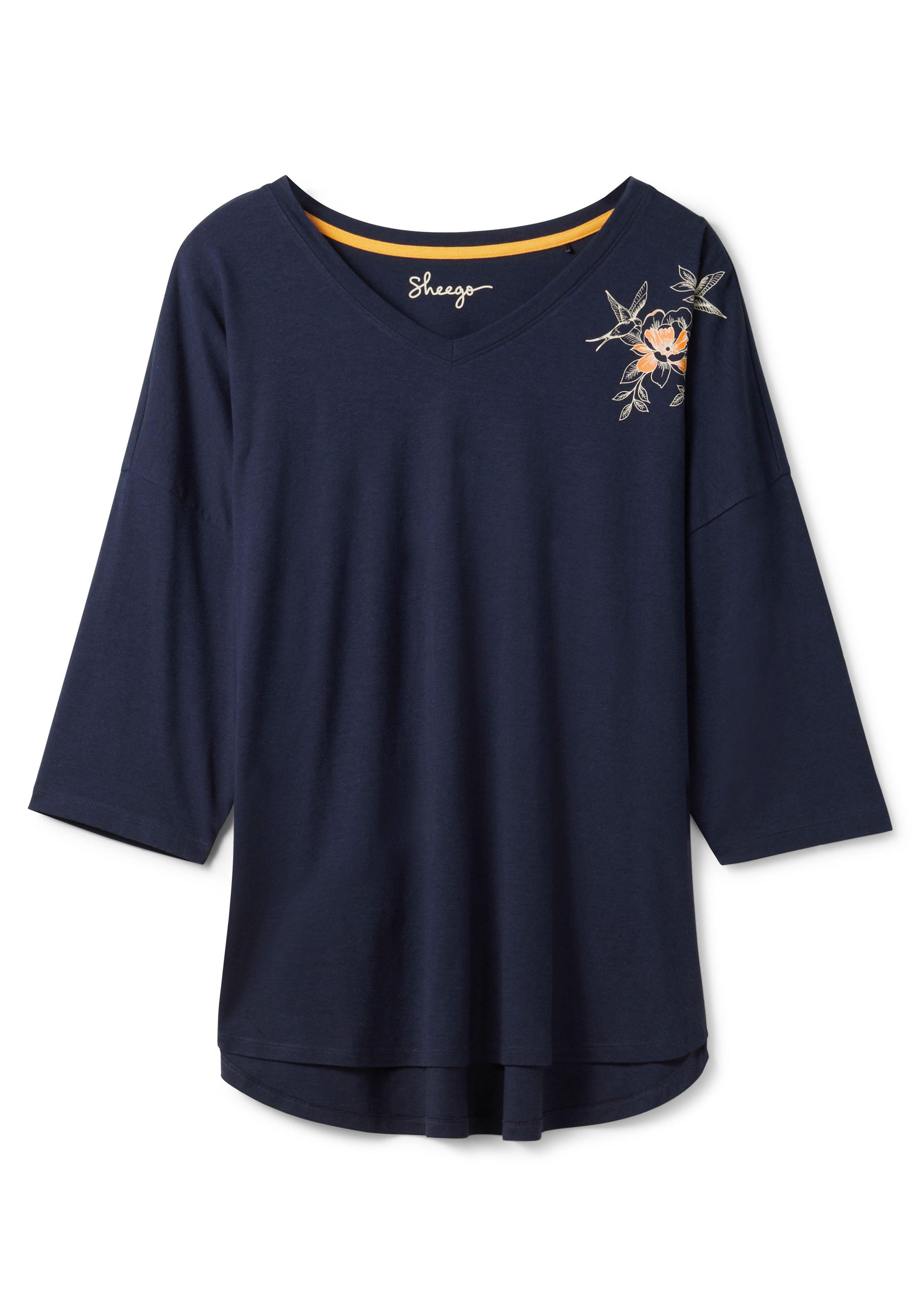Relaxshirt mit Blumendruck und 3/4-Ärmeln