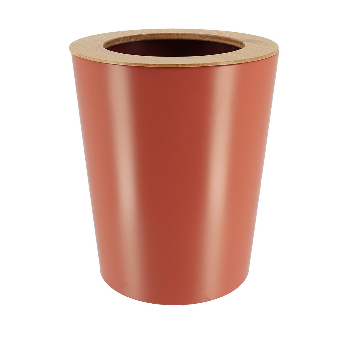 POUBELLE METAL EVASEE COUVERCLE BAMBOU 5L TERRACOTTA