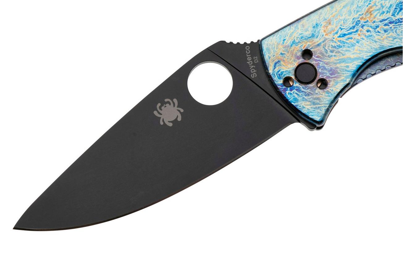 Spyderco Tenacious, Black D2, C122TIBLBKD2P Blue Flamed Titanium Disarray zakmes