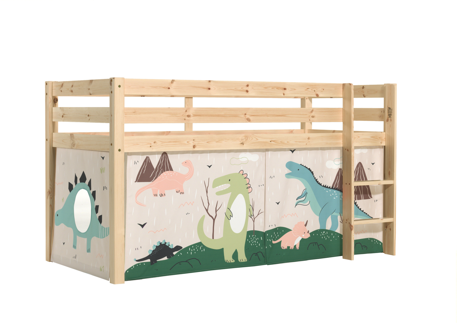 Hochbett PINO - Dino - Kiefer natur lackiert - 90x200 cm
