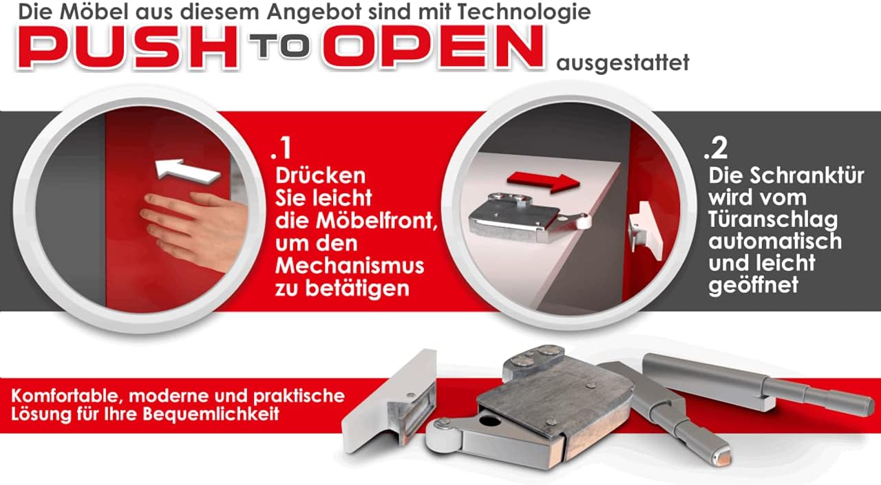 Mirjan24 Kommode Arypot 4D mit 4 Türen, innen 8 Fächer, gefräster Front, Griffloses System, Metallfüße, Highboard, Anrichte, Sideboard, Mehrzweckschrank (Cashmere)