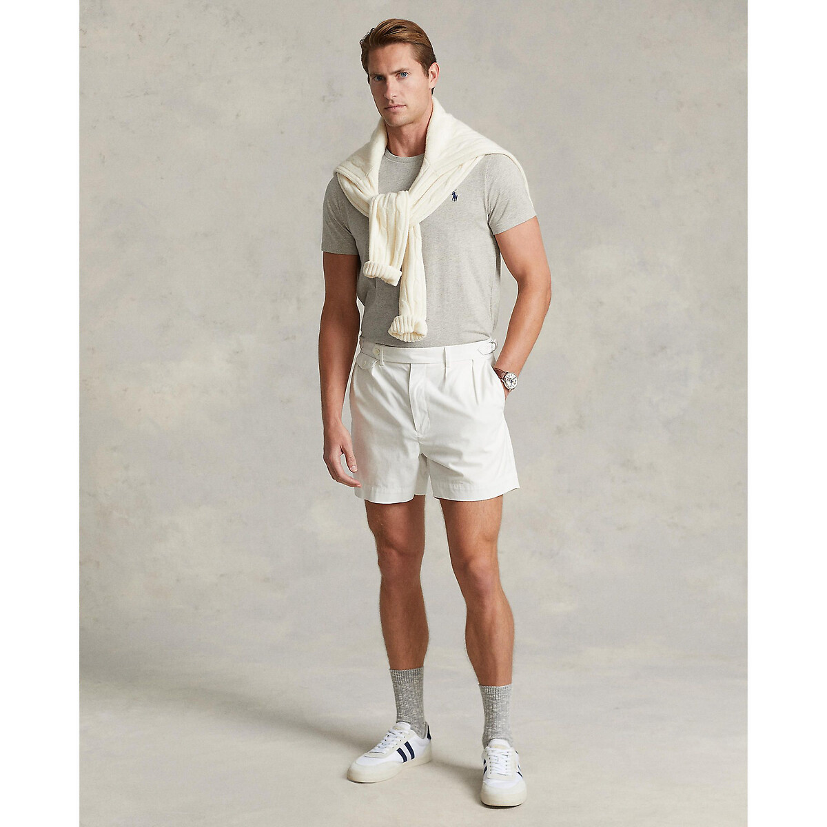 POLO RALPH LAUREN<br>Camiseta de malha slim fit com gola redonda