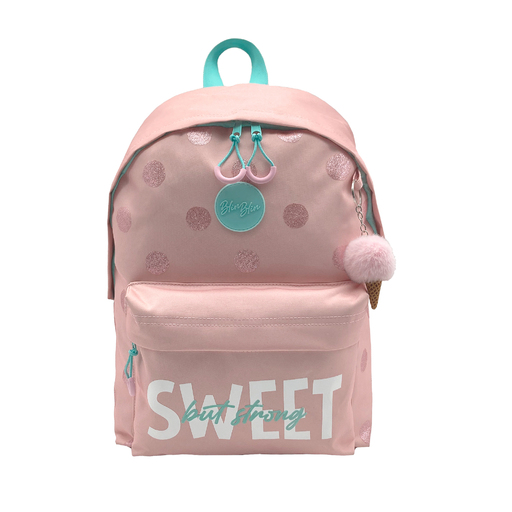 Mochila Escolar Americana com Estampa de Bolinhas e Acessório em Formato de Cone