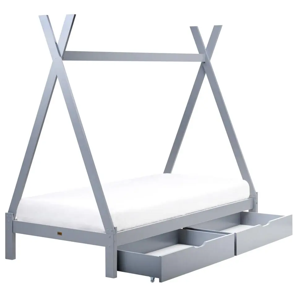 DEVAY - Kinderbed met opbergruimte - Grijs - 90 x 200 cm - Grenenhout