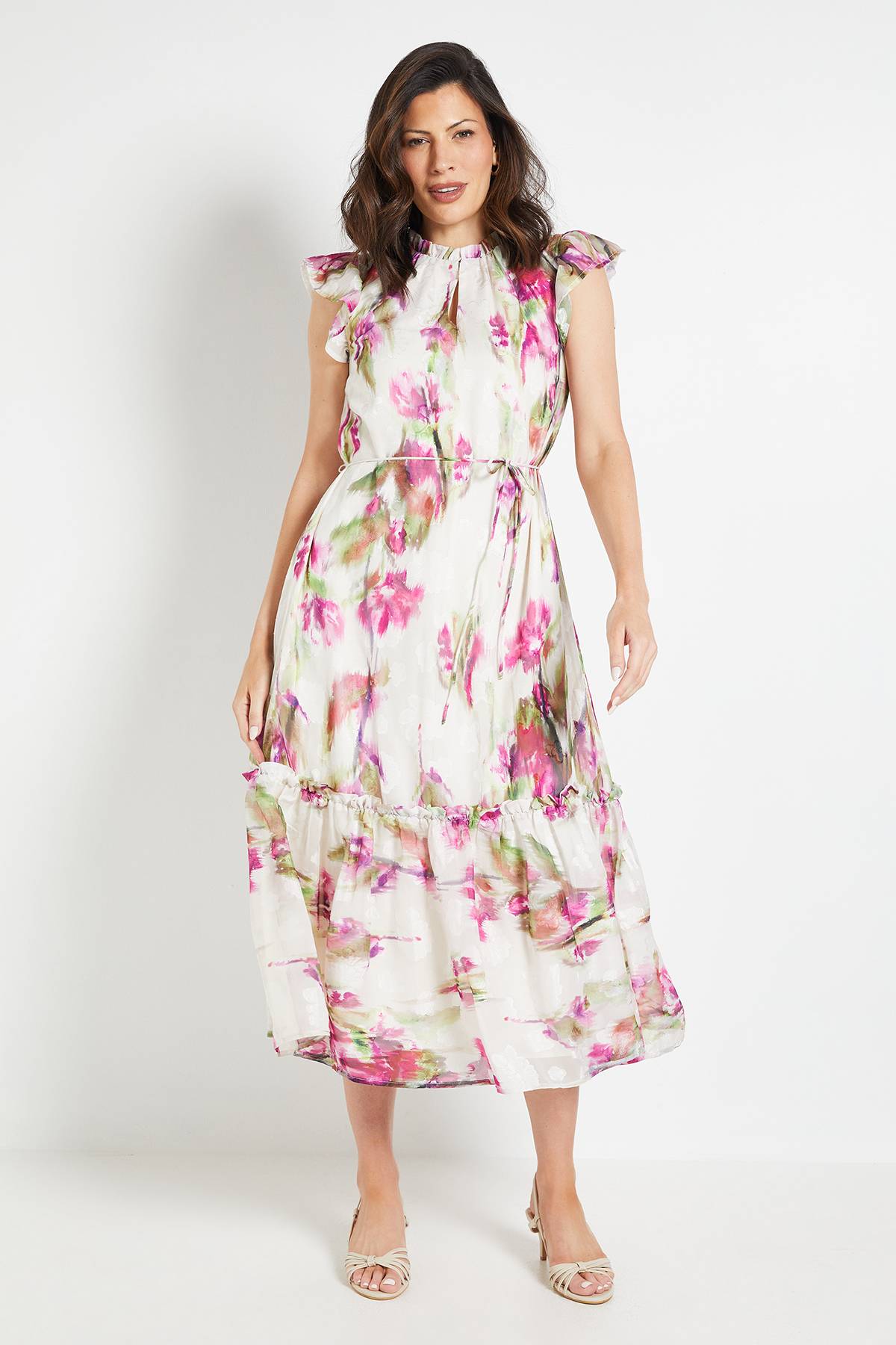 Wallis Robe Midi À Volants Motif Floral
