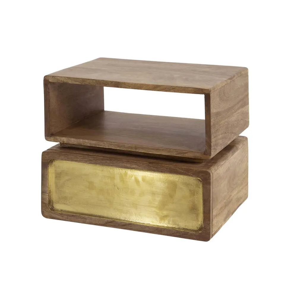 Nachtkastje Naturel Hout - 40x30x33cm - Brass