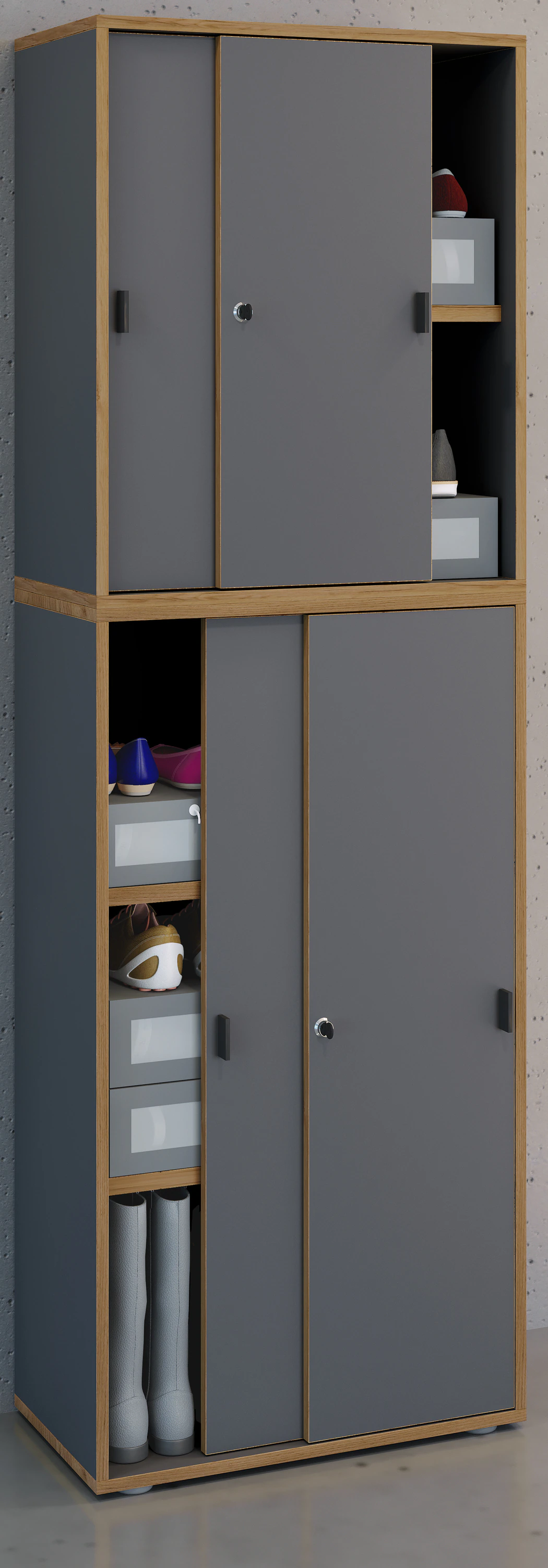 VCM Holz Büroschrank Ordner Aktenschrank Büromöbel Schrank Salia 5-fach Breite 60 cm Schiebetüren