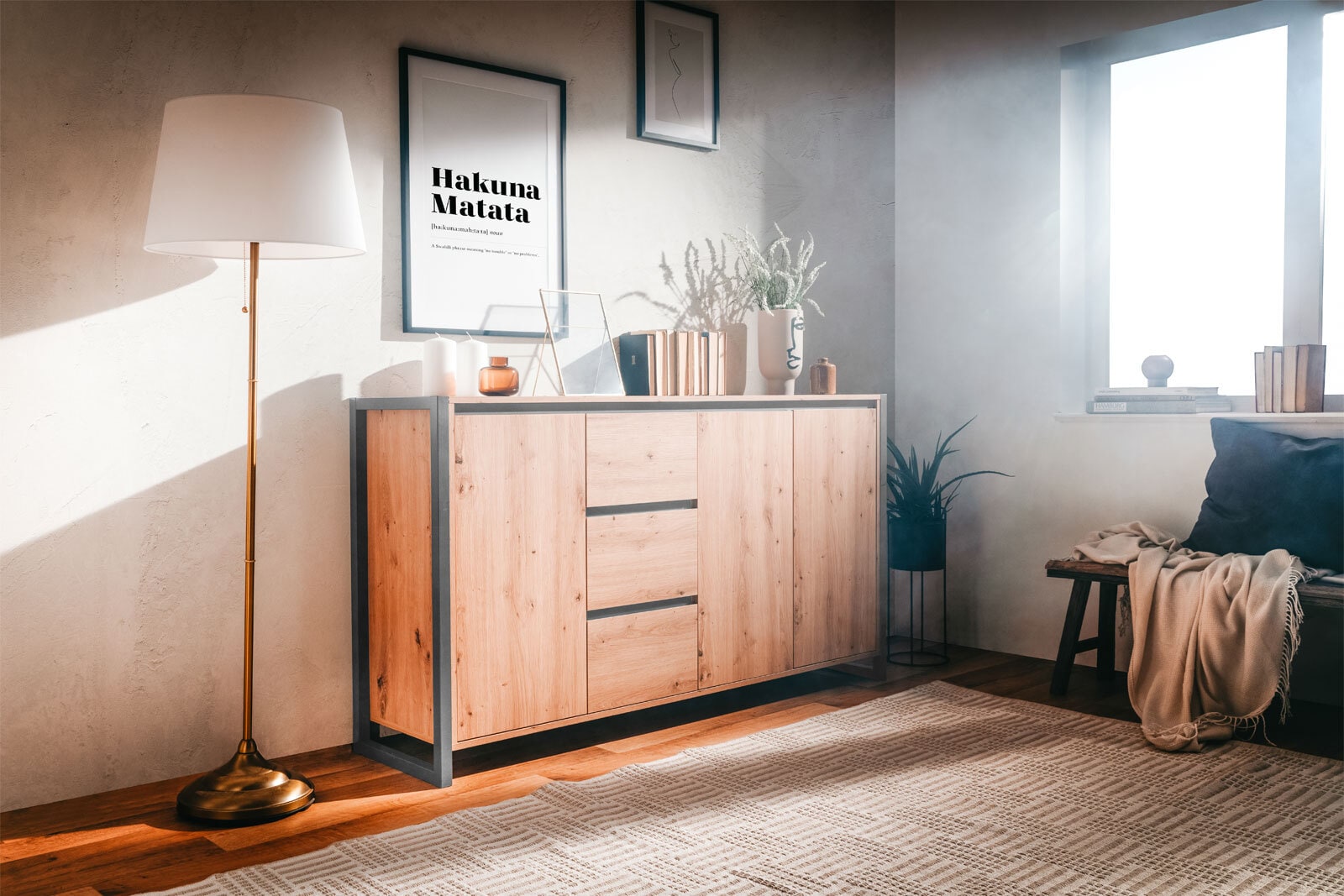 Sideboard Denver Artisan Oak-Optik/Anthrazit 160 x 88 x 40 cm