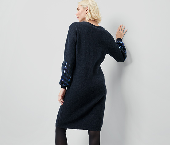 Strickkleid mit Pailletten, dunkelblau