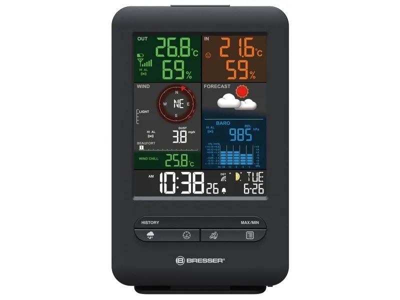Bresser Optics 7002525, Indendørs hygrometer, Indendørs termometer, Udendørs barometer, Udendørs hygrometer, Udendørs..., Barometer, Barometer, Hygrometer, Termometer, -40 - 60 °C, -40 - 60 °C, 150 m
