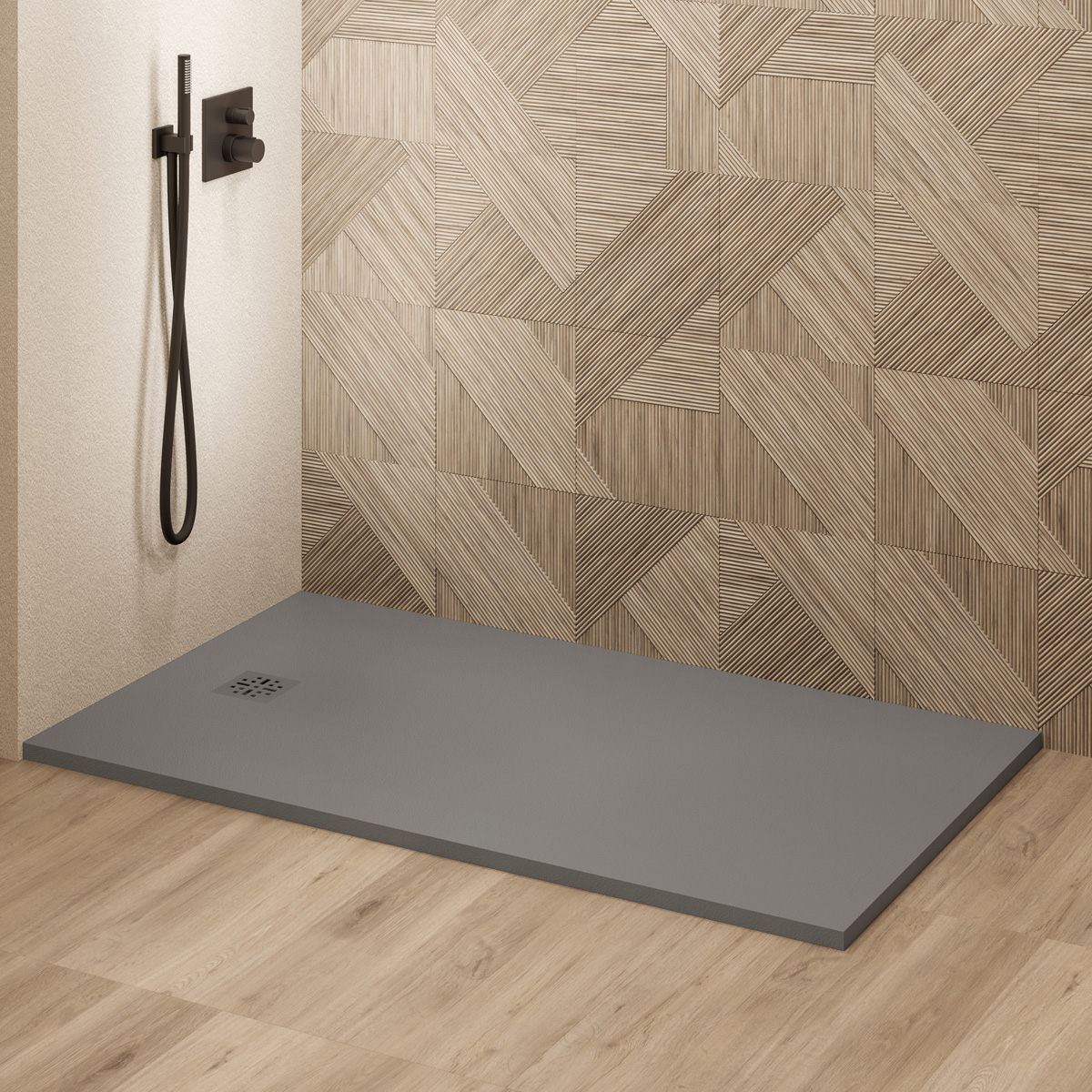 Saniclear Lino douchebak 140x70cm met stone finish donkergrijs