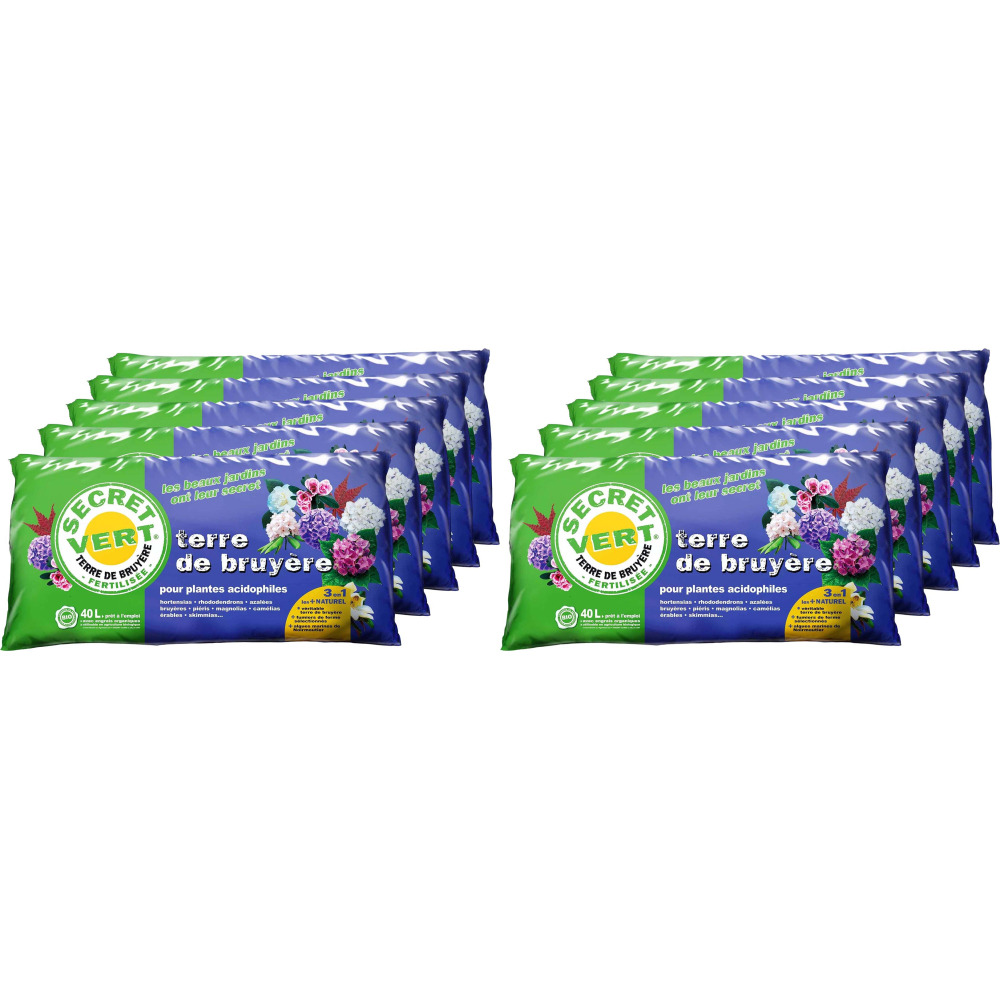 Terre de bruyère bio pour plantes acidophiles 40 litres lot de 10