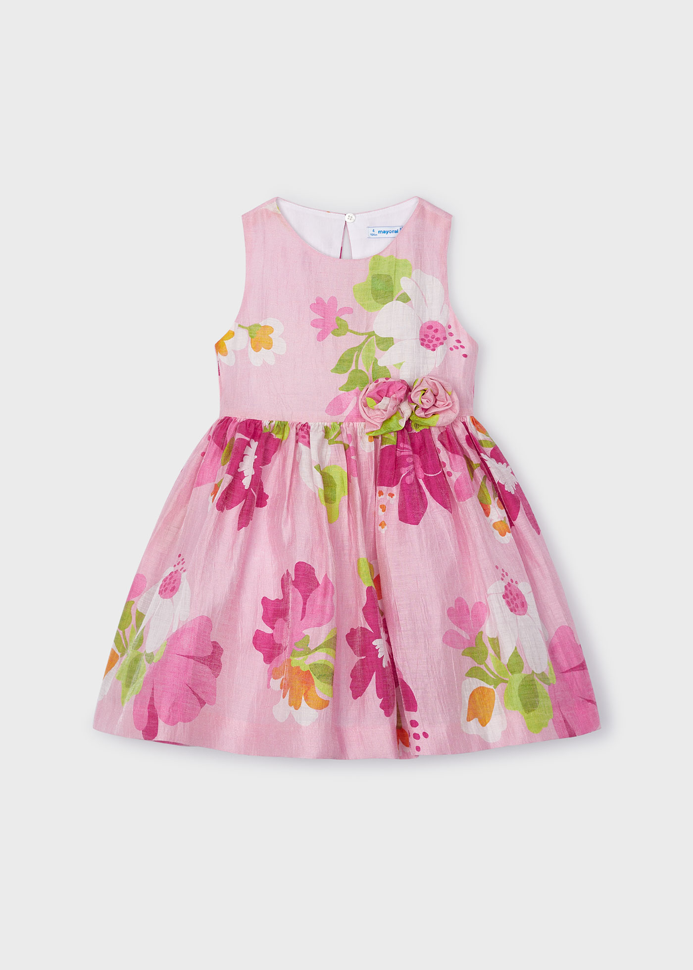 Vestido nude estampado com costas abertas para meninas