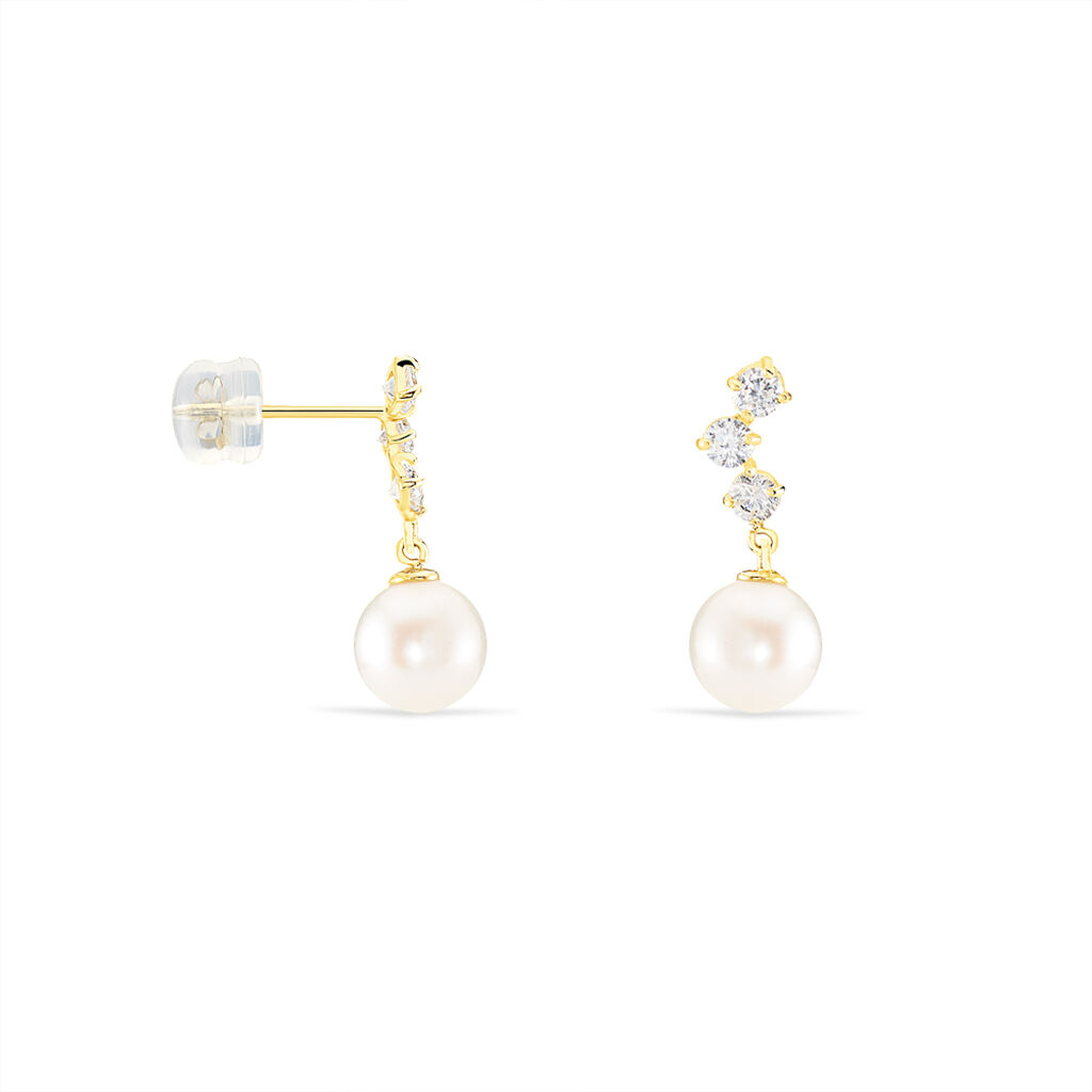 Boucles D'oreilles Pendantes Taiss Or Jaune Perle De Culture