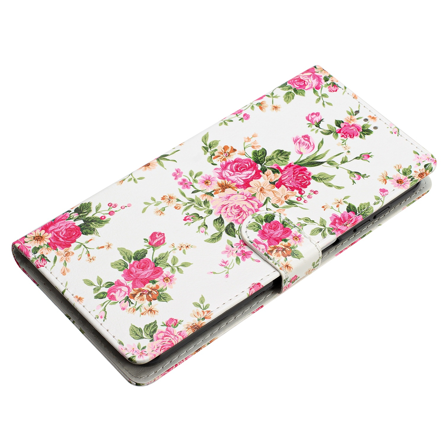 Samsung Galaxy S24 FE Leder Tasche mit Kartenfach   Handschlaufe - Pfingstrosen