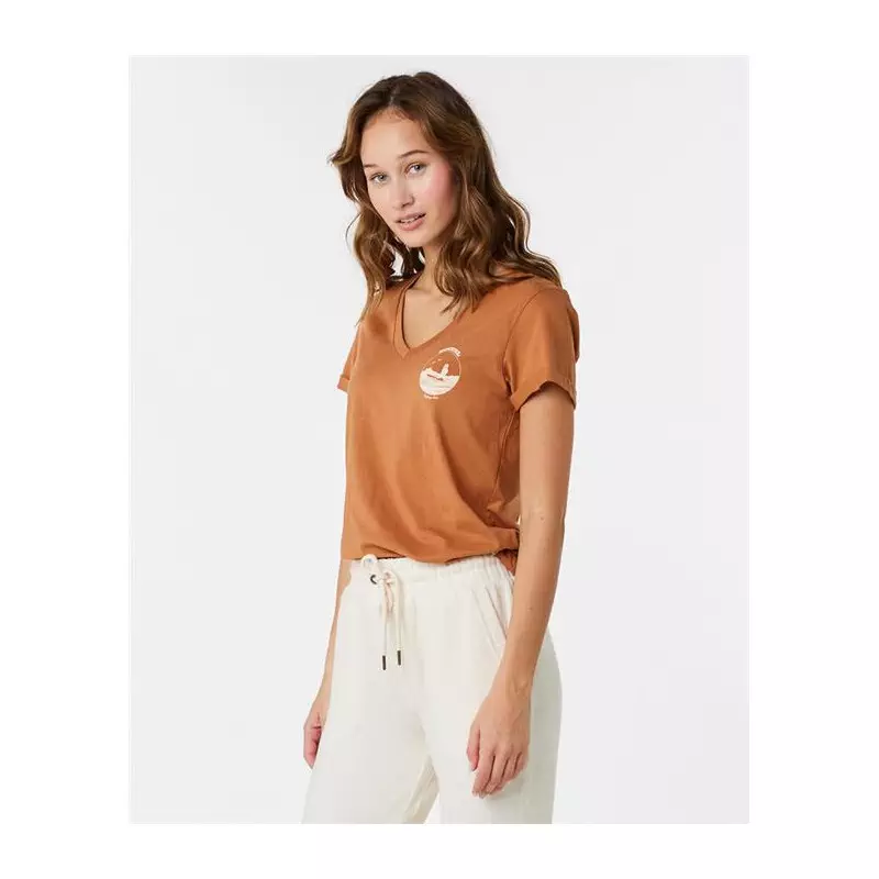 Teeshirt femme RIPCURL Re-Entry V Neck Tee Light Brown