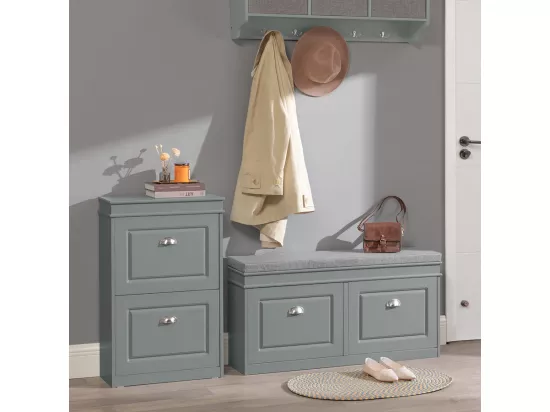 Banc de Rangement à Chaussures Armoire à Chaussures 2 Abattants avec Coussin Confortable, FSR64-HG