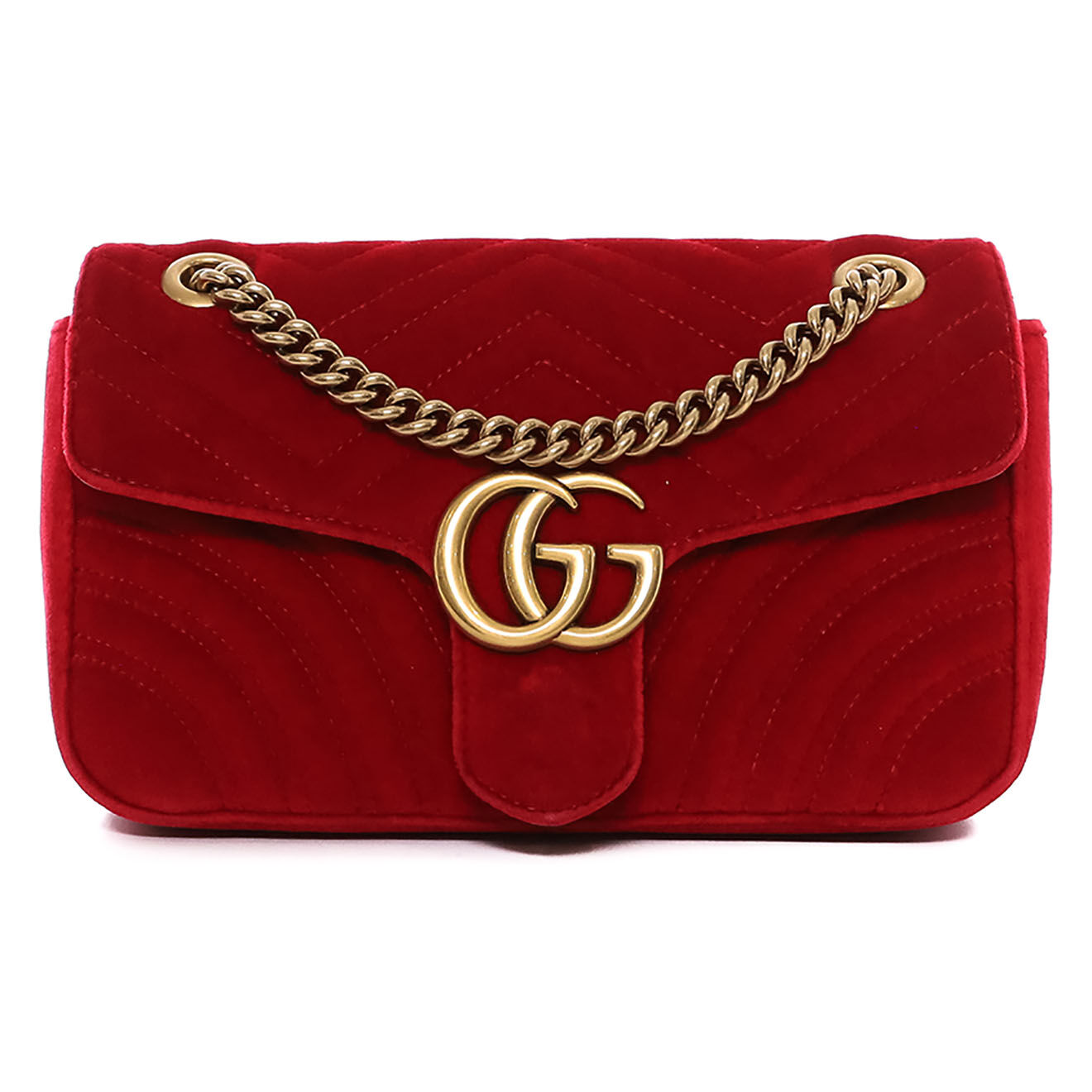 Gucci Sac bandoulière Marmont en Velours rouge - Très bon état - L.24 cm