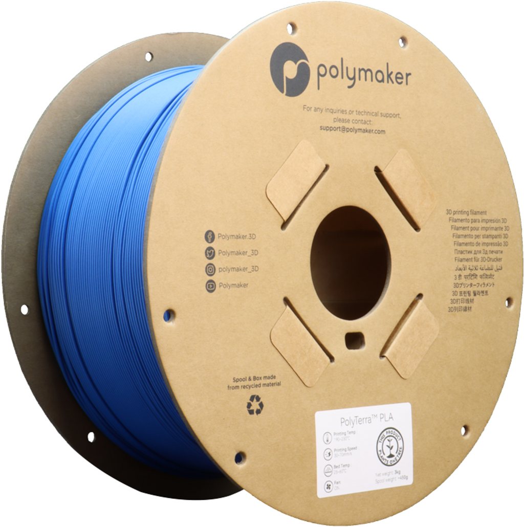 Polymaker  PolyTerra PLA Sapphire Blue, 1,75 mm / 3000 g    Filament mit reduziertem Kunststoffgehalt