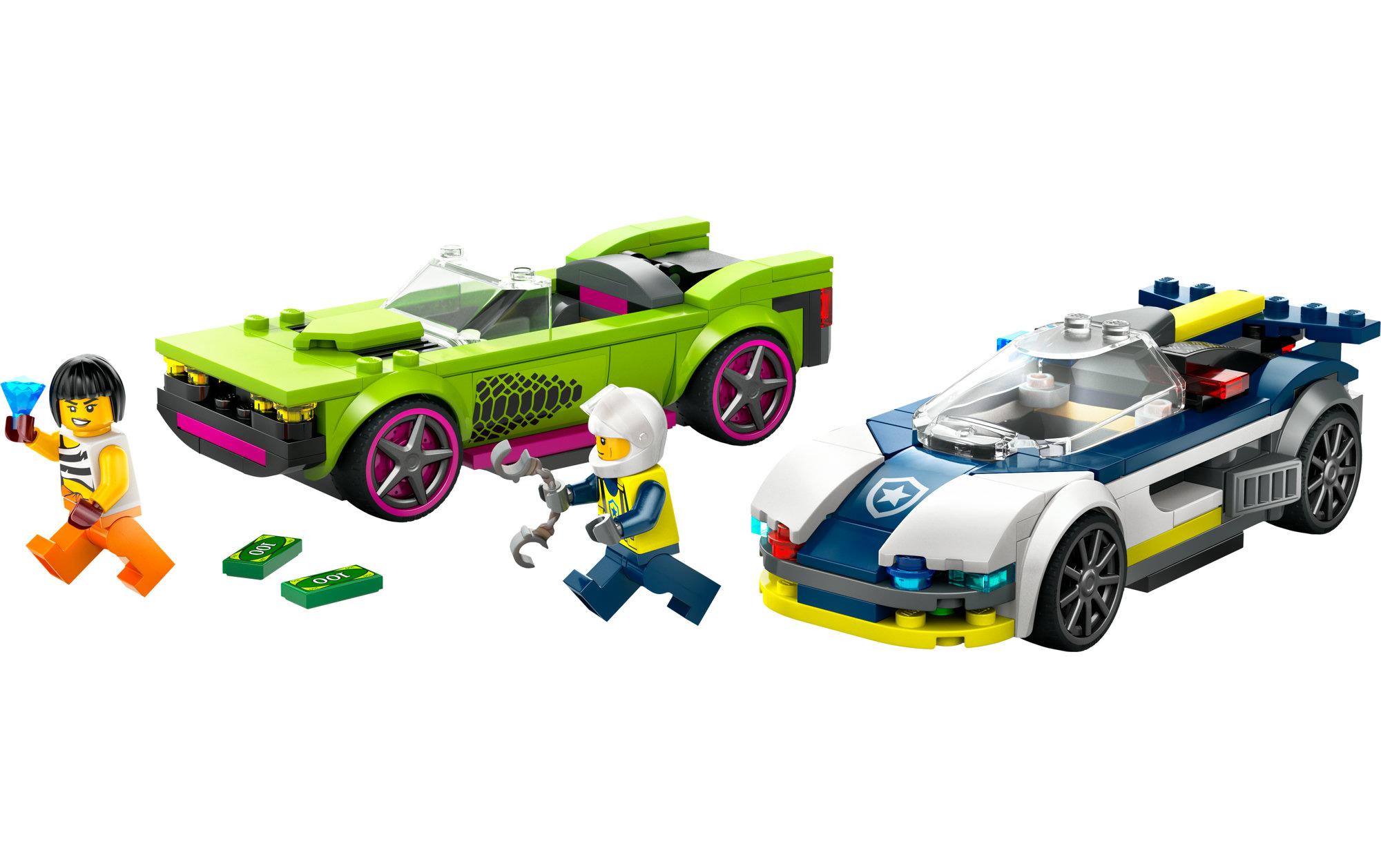 City Verfolgungsjagd mit Polizeiauto und Muscle Car 60415Polizei-Spielset